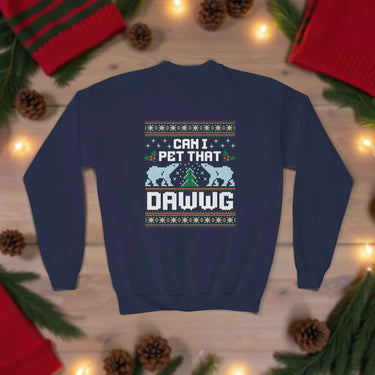 Youth Can I Pet That Dawg Christmas Sweater - Sunlit Funlit | Graphic Tees for Country Concert Addicts